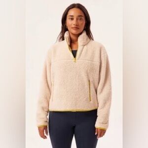 Girlfriend Collective Cream/Yellow Green Fleece Zip Pullover- Small
